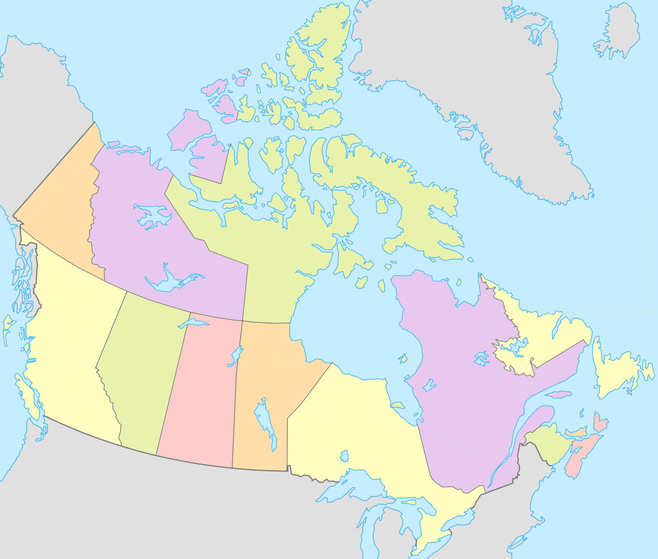 A map of the provinces of Canada